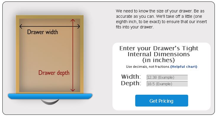 step 1: enter drawer dimensions