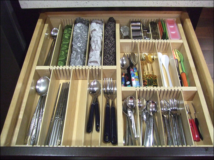 wood maple custom drawer utensil organizer