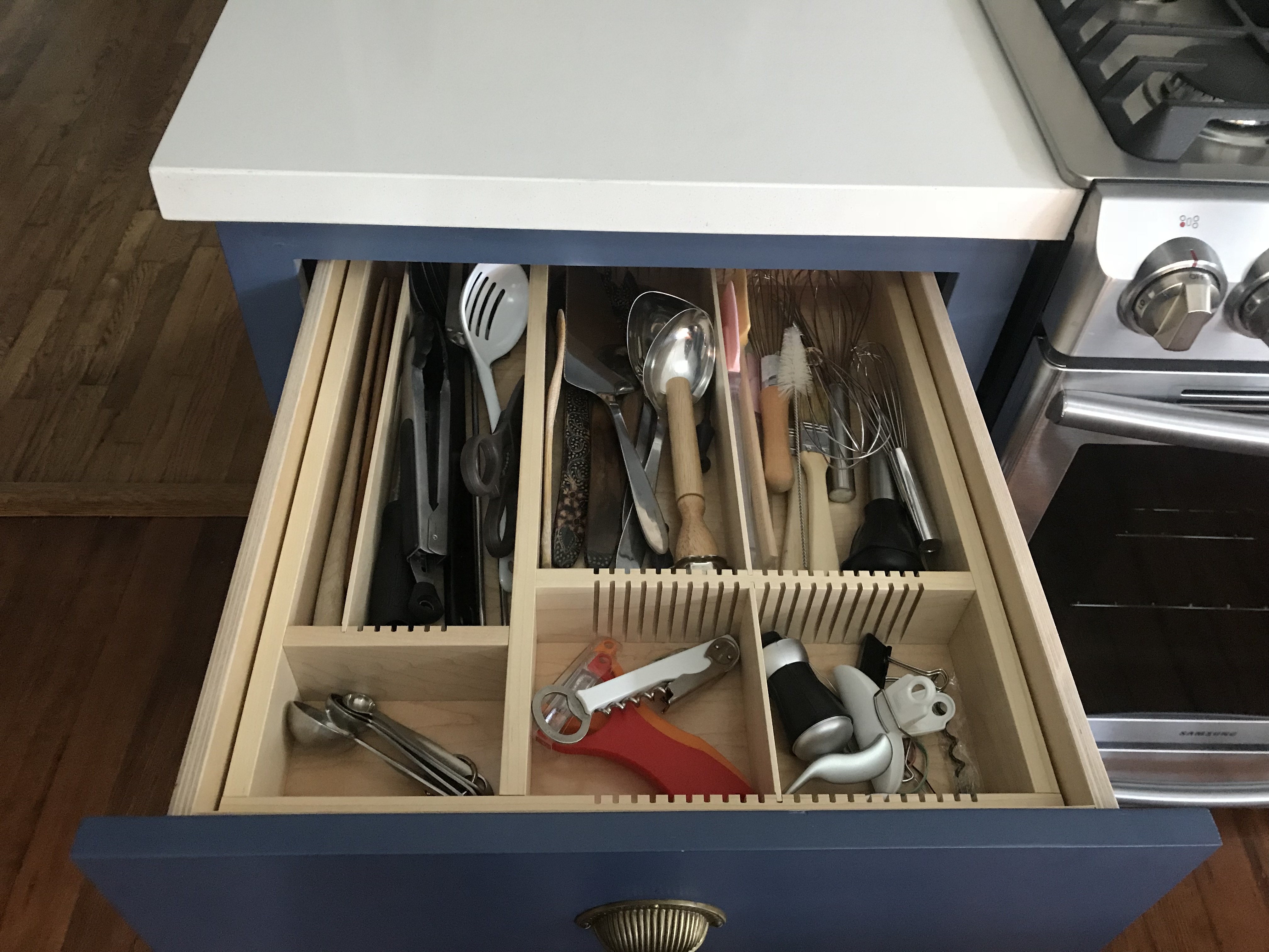 custom maple utensil drawer insert for medium kitchen drawer