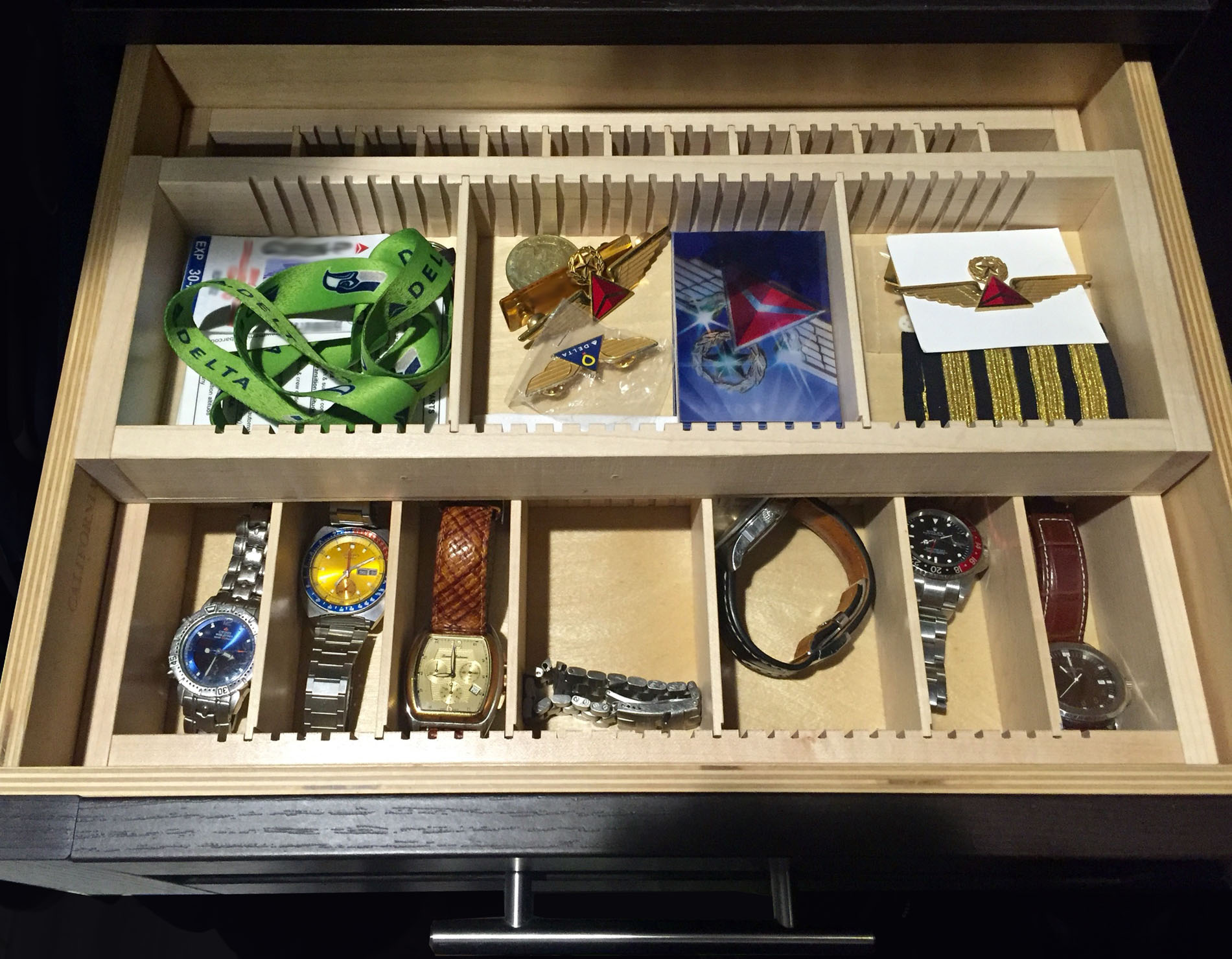 two stacked maple insert valet drawer organizer