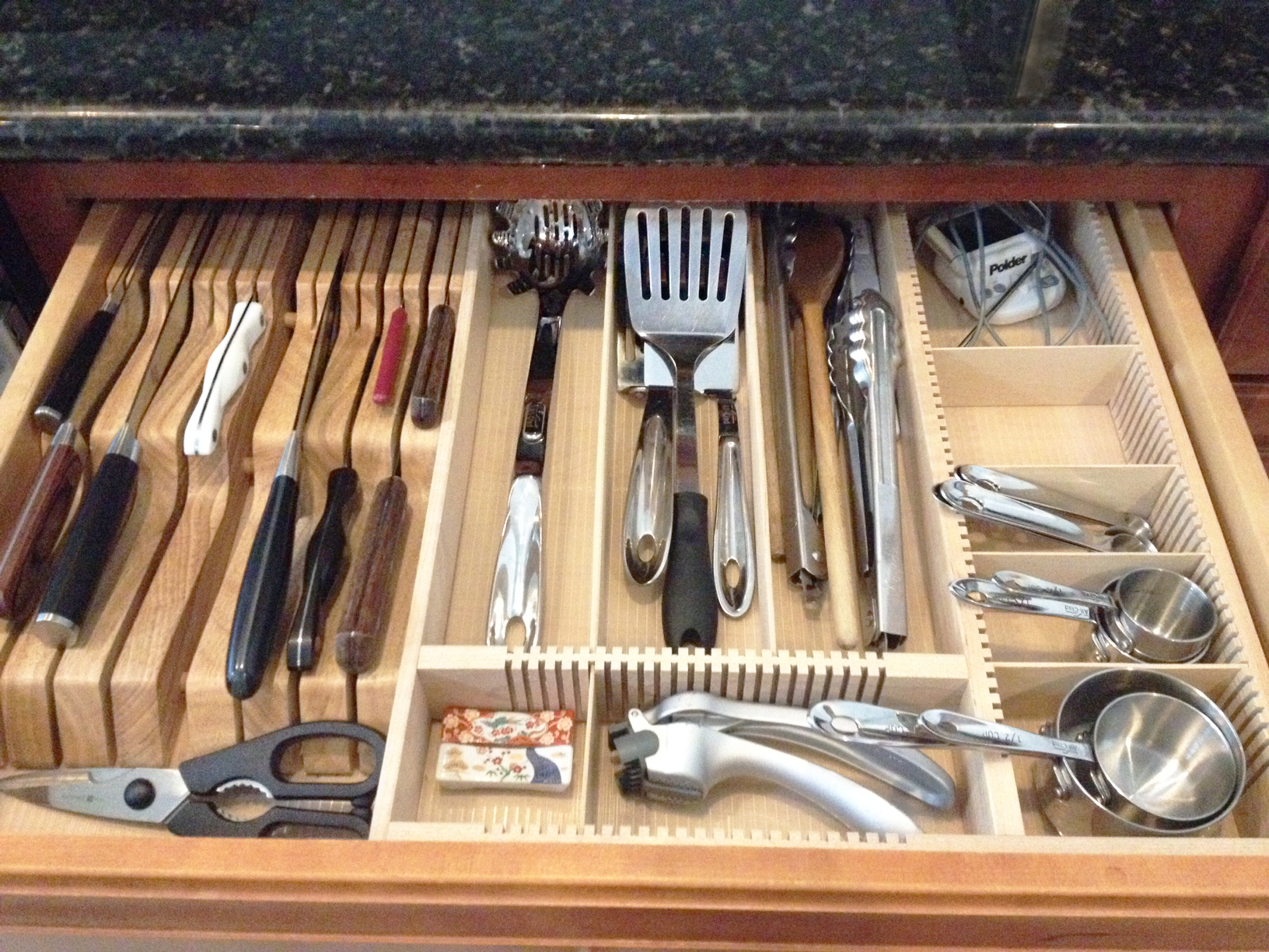 custom wood drawer insert for large kitchen utensils