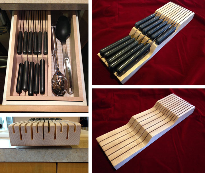 wood maple knife block organizer drawer insert